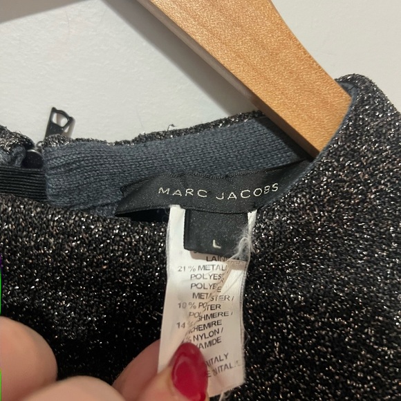 Marc Jacobs Sweater Wool Large Metallic Peplum Structured Short Sleeves Black - Picture 3 of 6